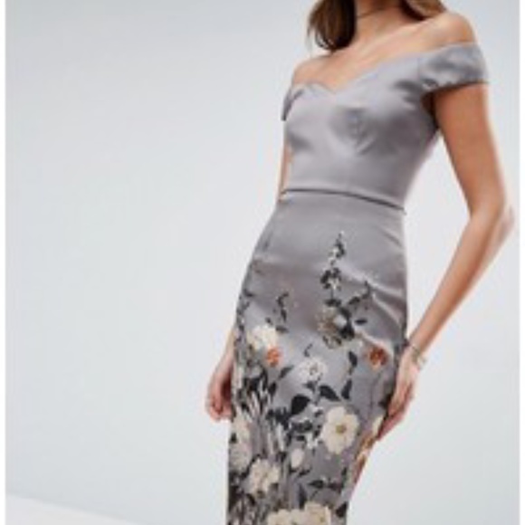Floral Bardot Midi Pencil Dress - Picture 2 of 5